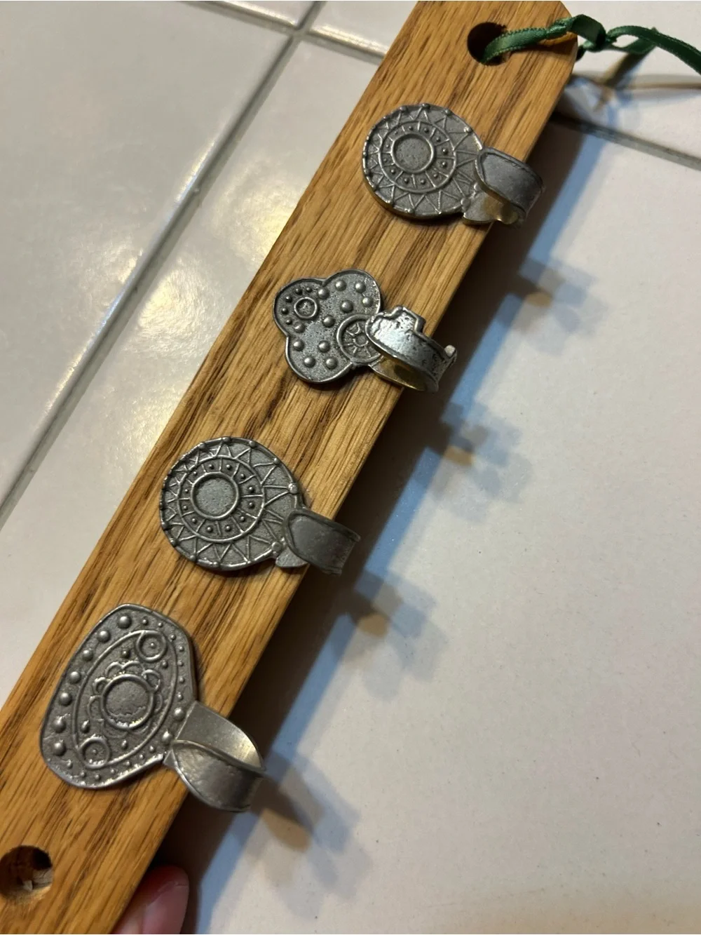 Vintage silver tone key holder key hooks on wood